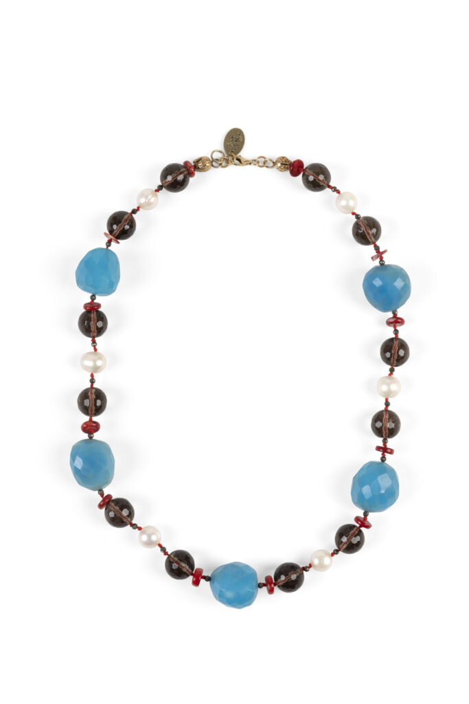 NECKLACE SMOKY QUARZ AND PEARLS