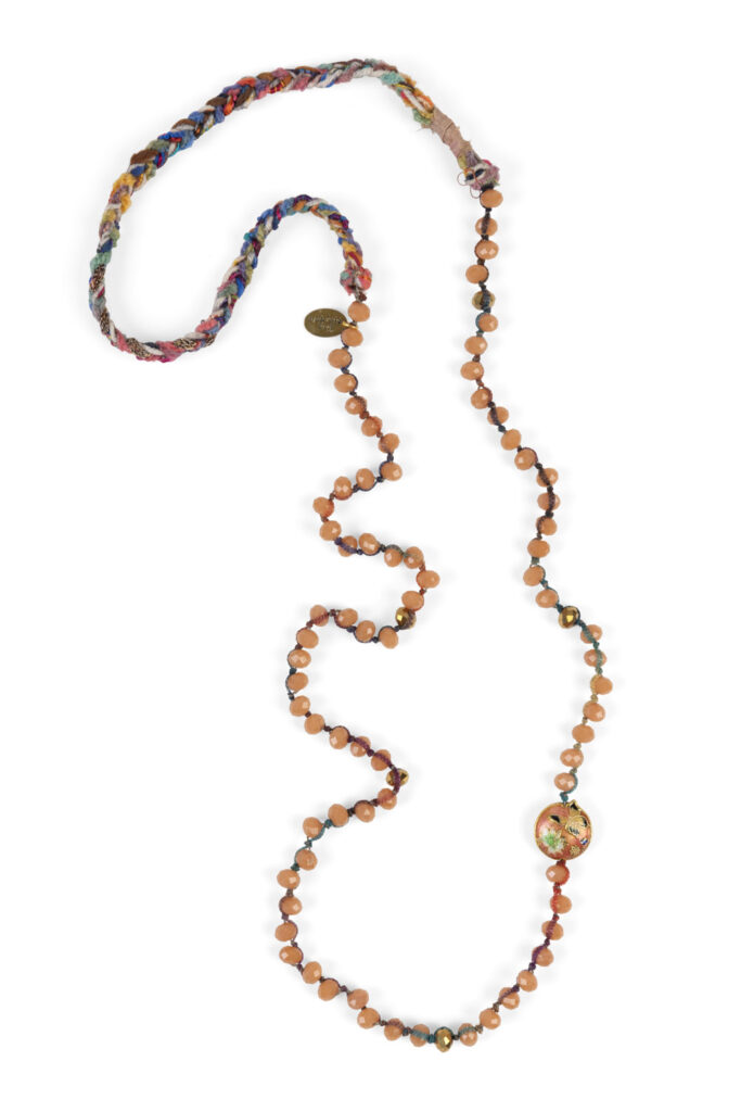 NECKLACE PEACH CRYSTAL AND CLOISONNE