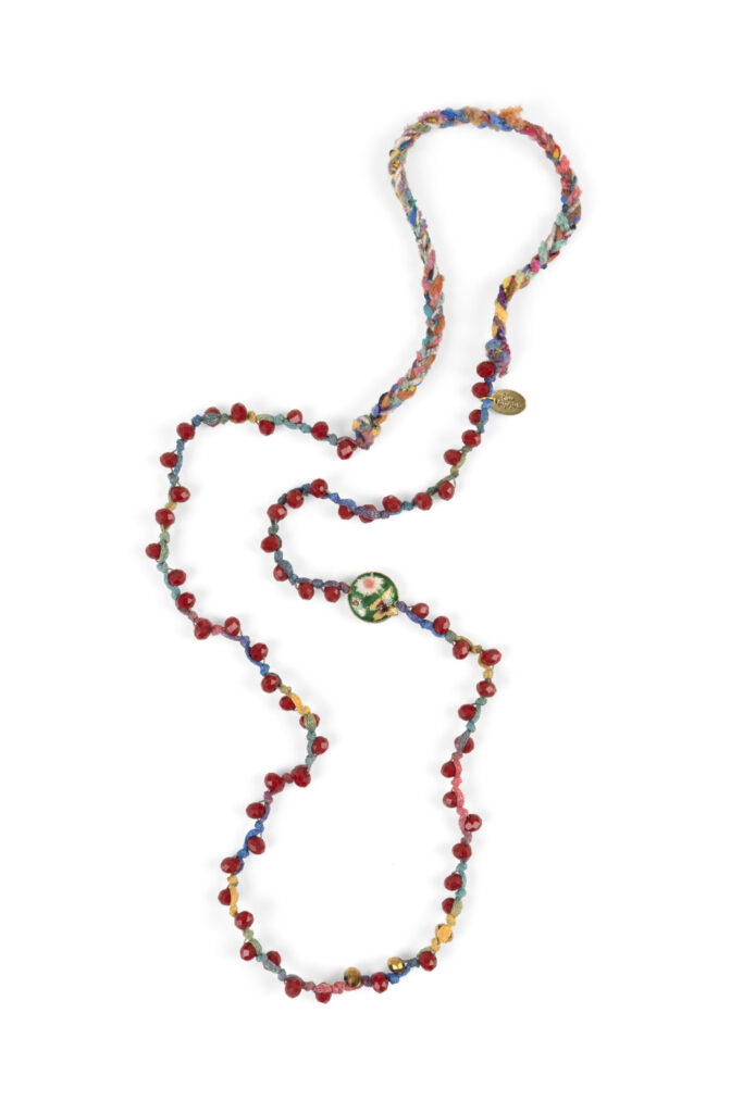 NECKLACE RED CRYSTAL AND CLOISONNE