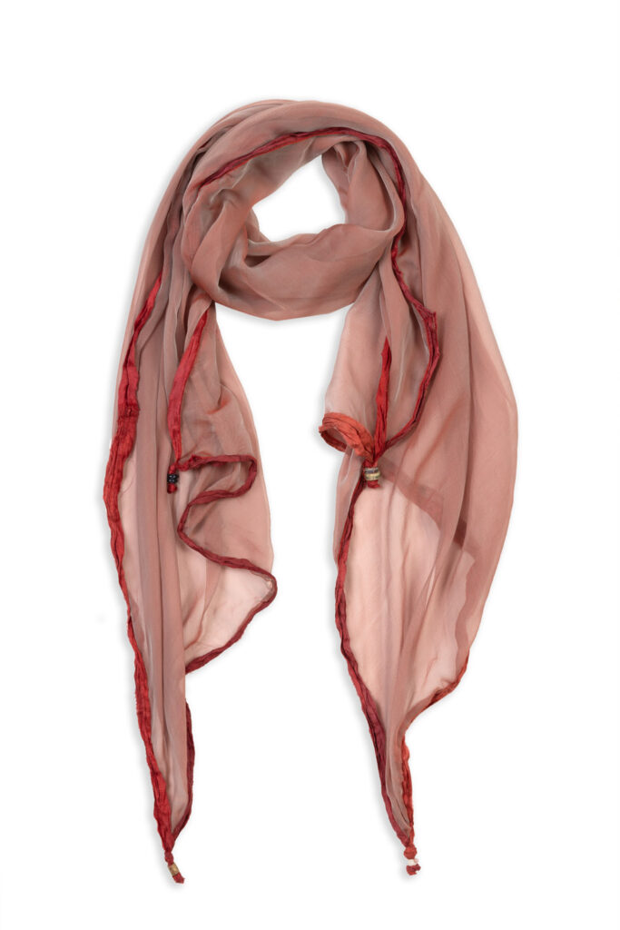 SCARF CORAL PINK WITH RED RIBBONS